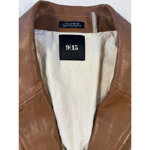 9/15 Exclusively for Saks Fifth Ave Brown Leather Utility Jacket Blazer 10 M - Picture 10 of 16